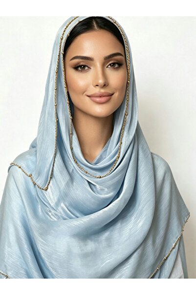 Take Two By Styli Blue Embellished Edge Hijab