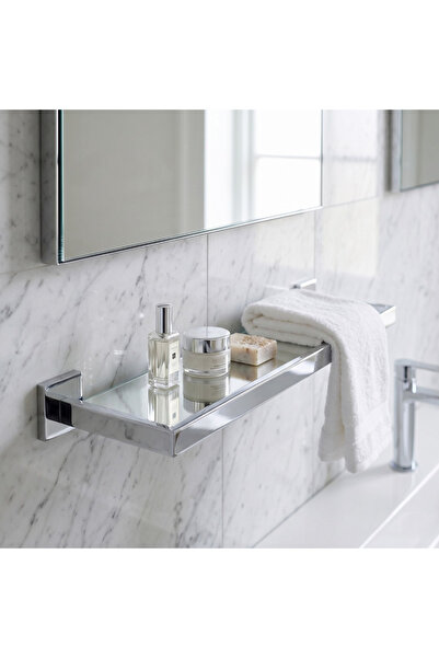 helemend 50 cm Wall-Mounted Glass Bathroom Shelf Modern Chrome Frame - Helmand
