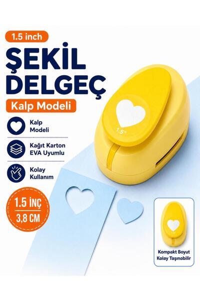 OFİSİNN Şekilli Büyük Boy Delgeç/Şekilgeç 3.8 cm Kalp Sarı
