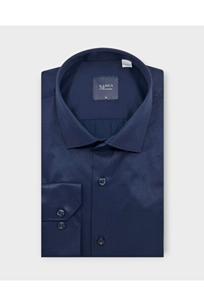 KAMER Slim Fit 8 Drop Solid Navy Blue Shirt 2102L