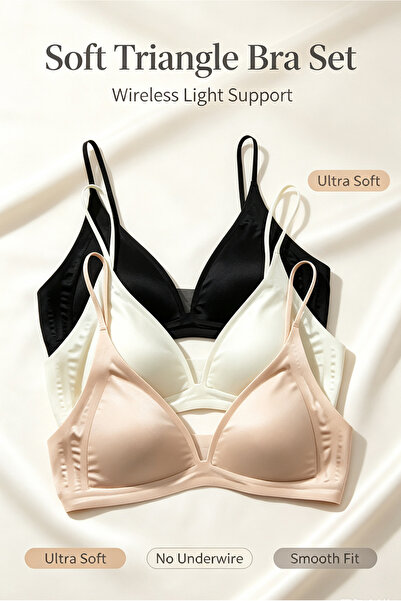 Generic Thin Strap Triangle Cup Wireless Bra 3 Pcs Set Soft Invisible Under A...
