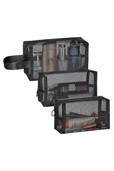 Arabest 3-Piece Mesh Makeup Cosmetic Bags,Zipper Travel Pouch,Small Portable ...