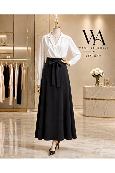 WASL ALKHAIR Women's A-Line Skirt with Tie Belt - 41cm Length
