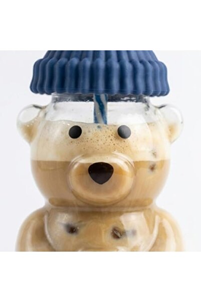 Yıldızan Irh Shop Cute Bear Shaped Glass Cup, with Straw and Lid, Colorful Um...