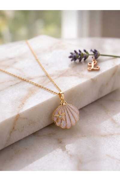 Luviant 316L Çelik Gold İstiridye ve Deniz Yıldızı Detaylı Kapaklı Açık Pembe...