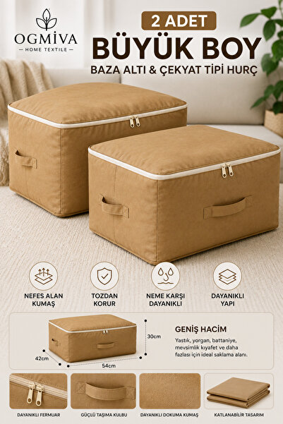 OgMiva 2 Adet Büyük Boy Baza Altı Hurç 54x42x30 cm Yorgan Hurcu Yastık Hurcu ...