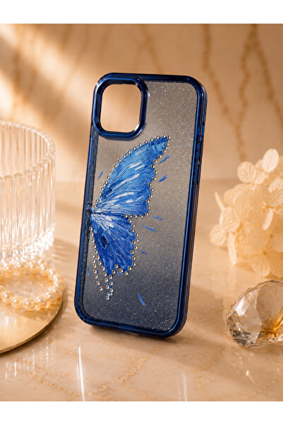 botyco Iphone 11 (6.1 inç) Uyumlu Simli Şeffaf Kelebek Desenli Renk Geçişli İ...