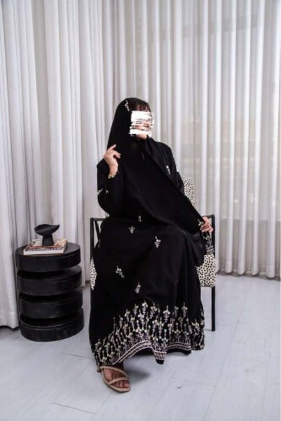 Anaqa Abaya Crepe Cobra Abaya Full Gold Embroidery