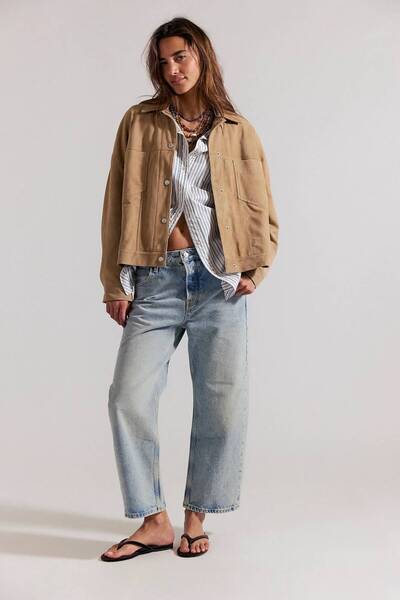 soBasic Women's Low Waist Barrel Fit Jean Trousers Cropped Leg Relaxed Fit 10...
