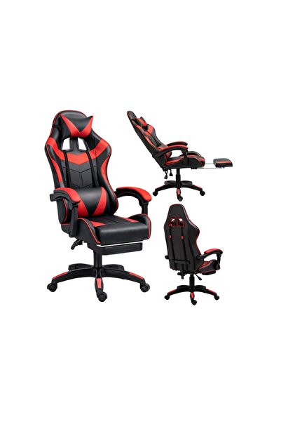 LEAN Scaun de gaming rotativ cu suport pentru picioare, negru / roșu, 30554