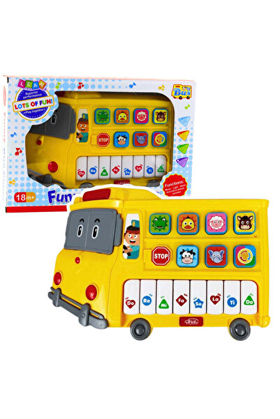 LEAN Autobuz educativ galben cu pian, 6 butoane cu animale, 8 clape muzicale,...