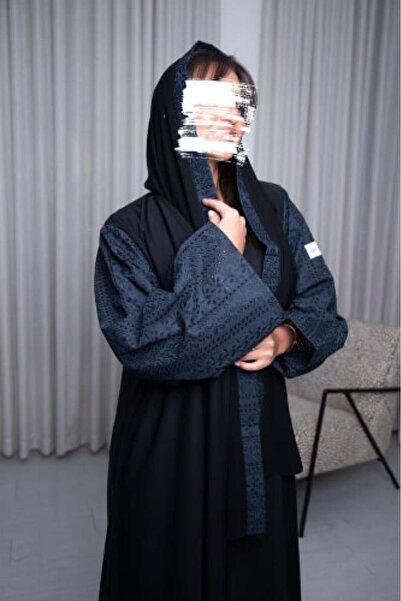 Anaqa Abaya Blackberry Abaya with Navy Blue Ruched Sleeves