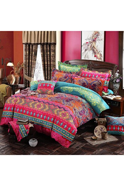 USTIDE Exotic Brushed Cotton Duvet Cover Set 3Pc - Bohemian Mandala Floral De...