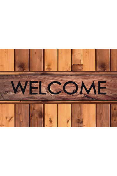 PASPAS HOME Welcome Ahşap Görünümlü Kapı Önü Paspas Dijital Baskı