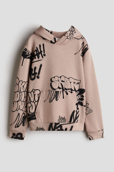 H&M Kapüşonlu Baskılı İçi Tüylü Üst