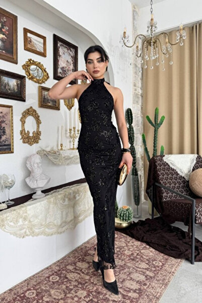 Hollyhocks فستان جاكار برباط حول الرقبة
