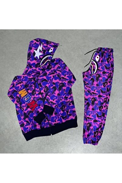 diloxe Children's Bape Suit Set Papçi Bottom Top Suit Cardigan Tracksuit Doub...