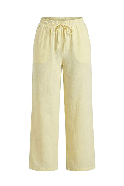 Crep Linen Fabric Wide Leg Trousers Yellow
