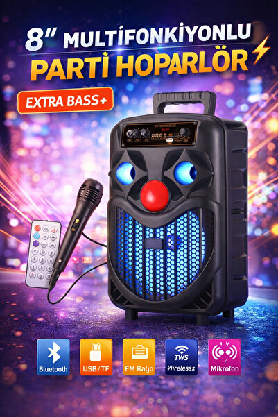 TEKNOLOJİCİM NDR-P66 Taşınabilir Bluetooth Hoparlör 8" İnç Karaoke Mikrofonlu...