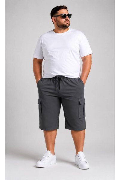 SEWANO Men's Lycra Plus Size Fabric Cargo Pocket Bermuda Capri