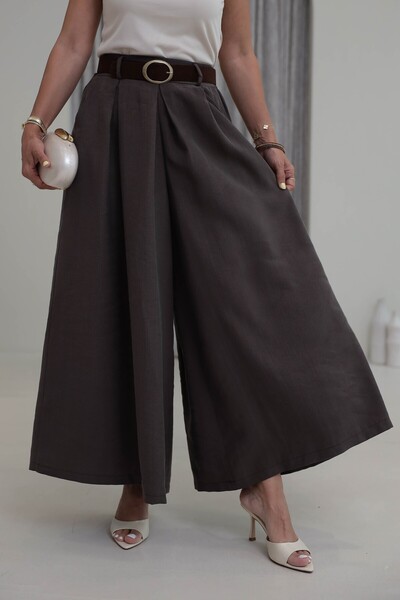 Suziş Brown Suede Belted Wide-Leg Pants Per51354