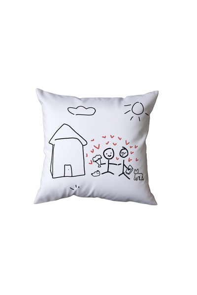 Beramussa Warm Family Drawing and Home Design Pillow, Meaningful Gift