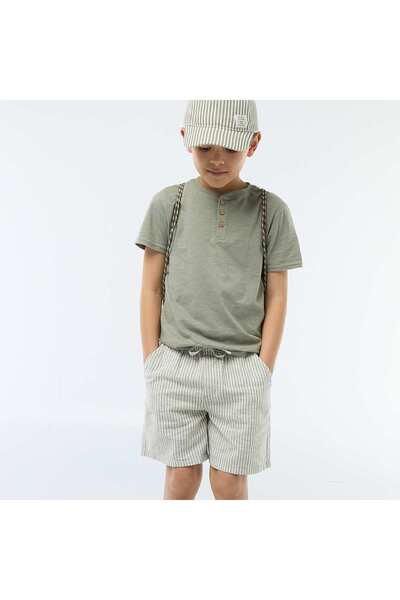 KIABI Lightweight Striped Linen Blend Shorts KHAKI