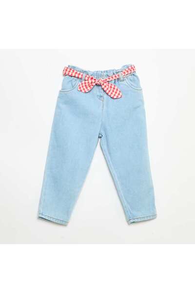 KIABI Denim Pants with Tie Belt WHITE