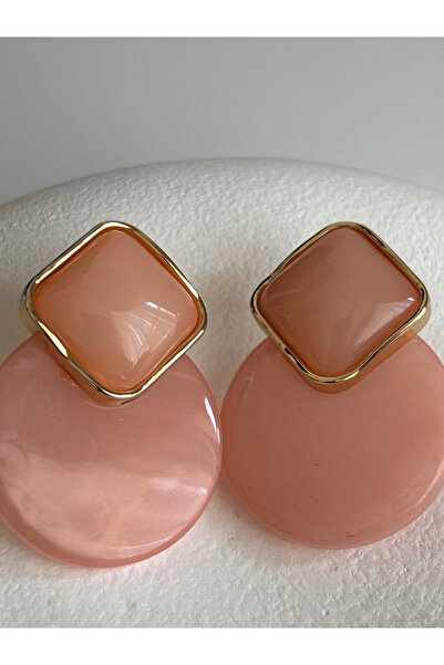 BHR AKSESUAR Salmon Color Round Earrings (4.3 cm)