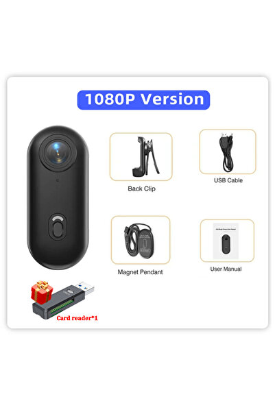 Choice5 NONE Card 1080P-Black Mini 4K Pocket Magnetic POV Vlog Cam Portable B...