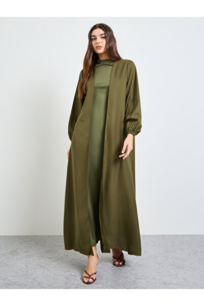 Amirah By Styli Olive Solid Cuffed Long Sleeve Abaya