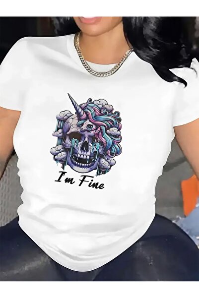 Astogria13 Short Sleeve T-Shirt Women with Unicorn Skull Design, Made of cott...