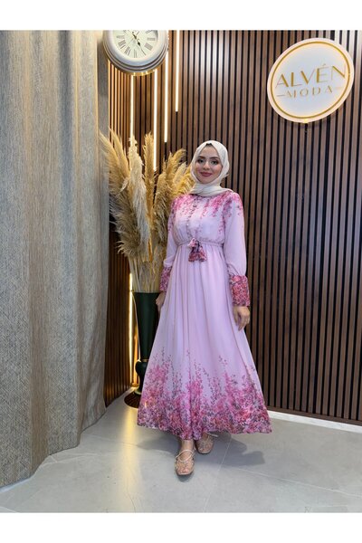 Fashionbox فستان راين من الشيفون بتفاصيل أزرار ونقشة مميزة |   بودرة