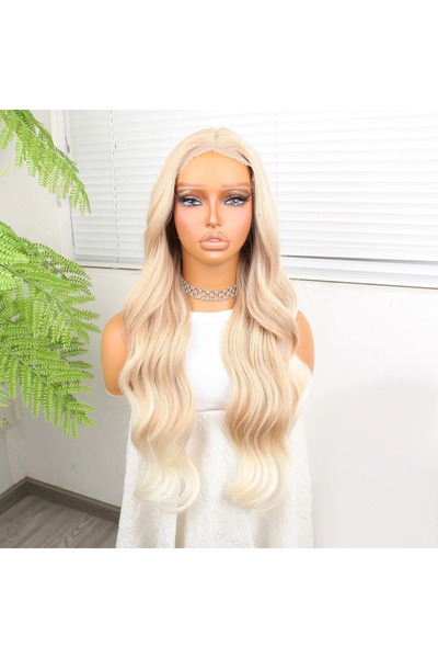 colezium Light Russian Auburn White Platinum Ombre Fiber Sen Tulle Wig