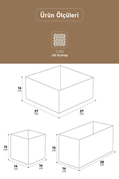 Evmarketi Jüt Kumaş 4'lü Düzenleyici Dolap Çekmece İçi Takı Kozmetik Oyuncak Çamaşır Çok Amaçlı Kutu Organizer