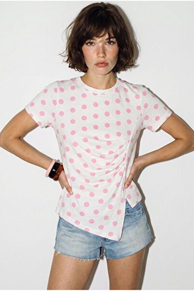 Hiccup LUCCI Tricou De Damă Cambrat Cu Buline Și Guler Rotund