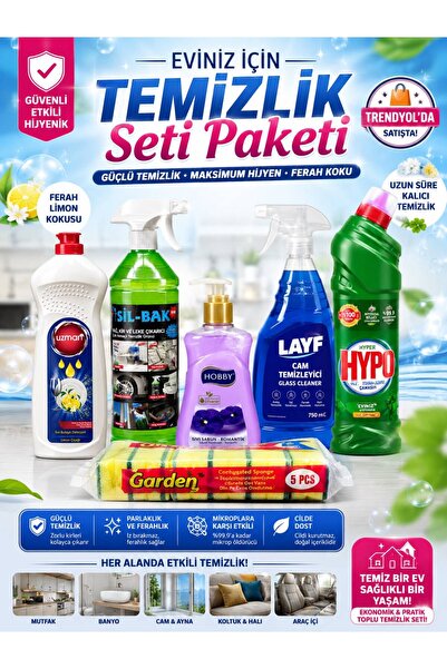 diğer 111 SIVI TEMİZLİK SETİ Çamaşır suyu -bulaşık detarjanı -cam sil -yeşil güç -5li bulaşık süngeri -sıvı sabun