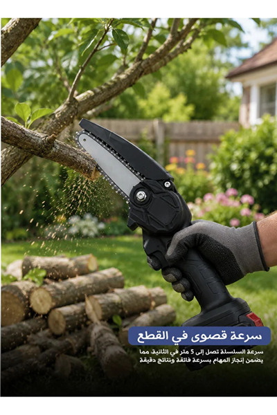Generic منشار خشب يعمل بالبطارية، منشار كهربائي محمول بمحرك قوي وسرعة سلسلة 5 م/ث لقطع الخشب السريع وأعمال الحدائق