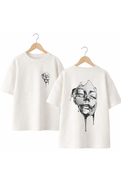 playwear Face Women's Gray Back and Front Chest Printed 100% Cotton Oversize ...