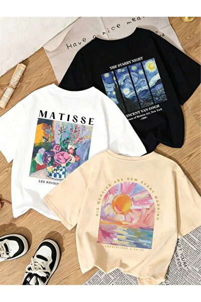 DASH WEAR Unisex Men/Women 3-Pack Summer Art Custom Printed Oversize Cotton C...