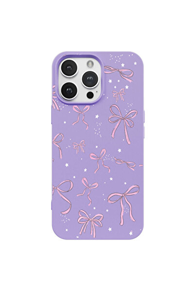 Casen iPhone 14 Pro Max Lila Ribbon Stars Kamera Korumalı Premium Renkli Sili...