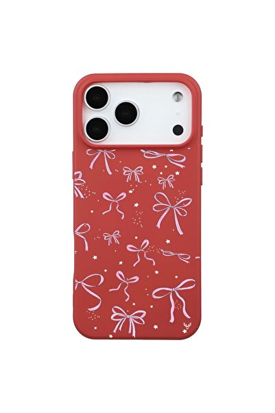 Casen iPhone 17 Pro Kırmızı Ribbon Stars Kamera Korumalı Premium Renkli Silik...