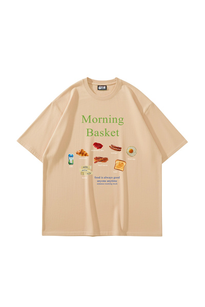 Sekizbiraltı Morning Basket Printed Beige Oversize Tshirt