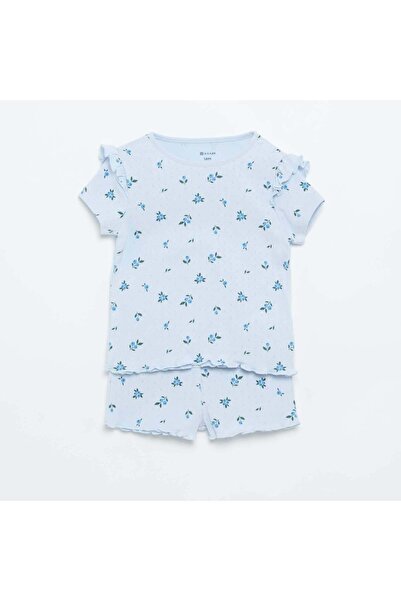 KIABI 2-piece short pointelle knit pajama set BLUE