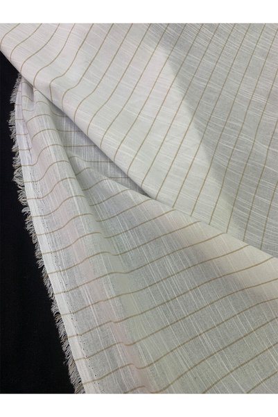 Yiğit Kumaş Striped Linen Fabric - White Milk Coffee Stripes