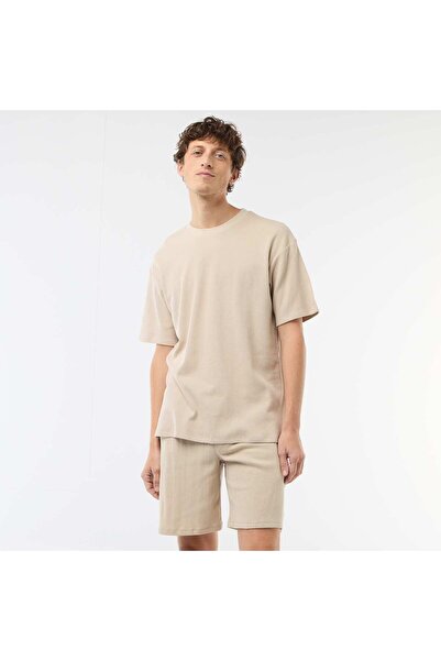 KIABI Honeycomb Knit Short Pajama Set - 2 Piece BEIGE