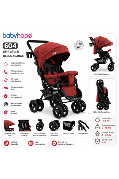 Hazal 604 Puset Çift Yönlü Babyhope kırmızı