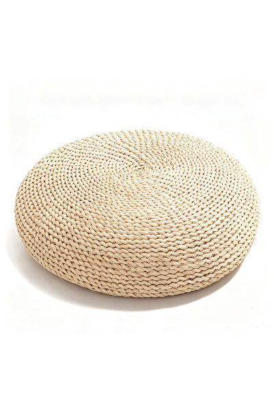 genric FFD Handwoven Natural Straw & Jute Round Floor Cushion – Soft Meditati...