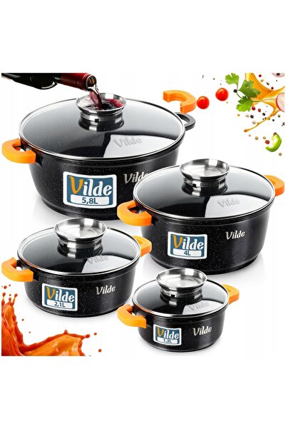 Vilde Set de 4 vase de granit pentru aragaz cu inducție, 16, 20, 24, 28 cm