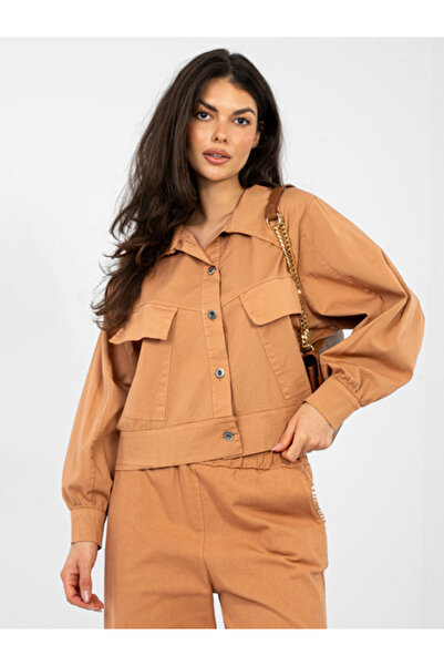 rue parıs Women's Jacket, RUE PARIS, Cotton, Long Sleeve, Dark Orange, model ...